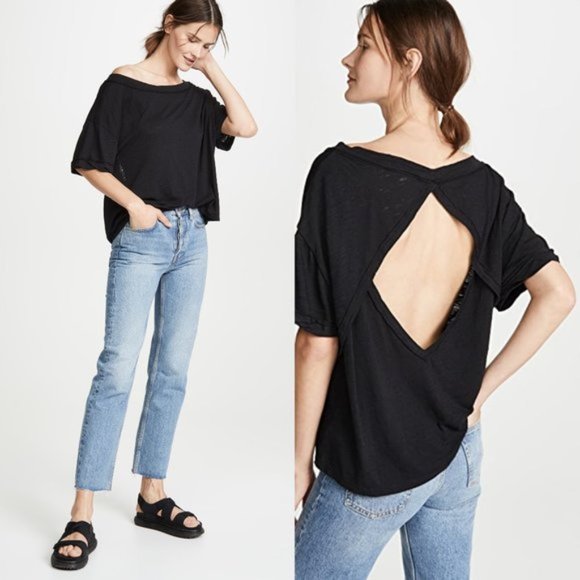 Free People Black Open Back Oversize Top. S,M - Picture 2 of 11